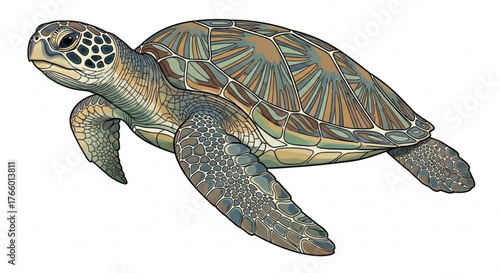 Detailed illustration of a sea turtle swimming gracefully in the ocean waters