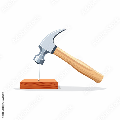 Crafting precision: A hammer driving a nail into a wooden block illustration