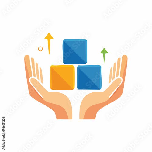 Elevating concepts: Hands presenting balanced elements with upward directional cues