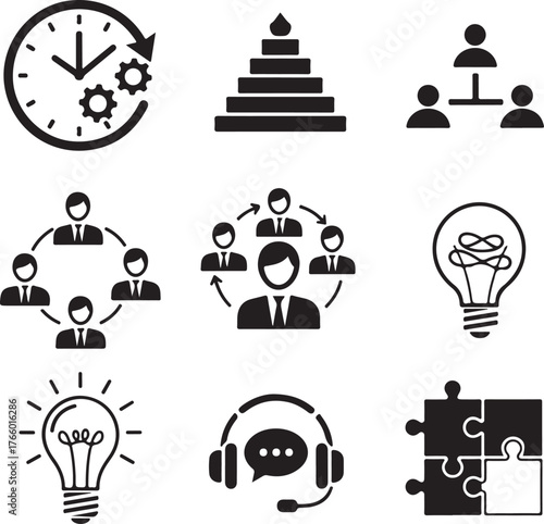 Business and Management Icon Set for Workflow and Problem Solving Design