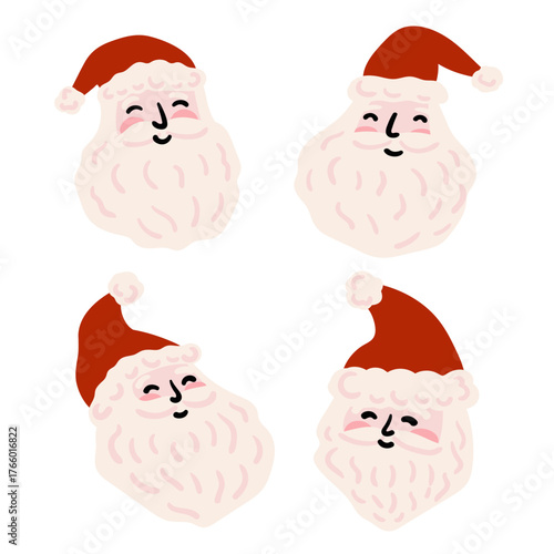 santa claus head set. Santa face emotion collection Cute Christmas character for card, banner, label