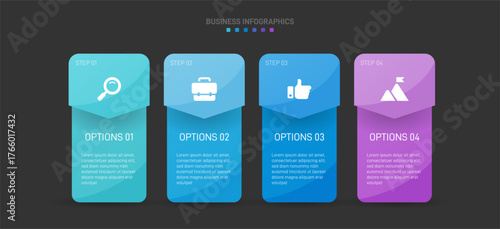 Progress bar featuring 4 arrow-shaped elements, symbolizing the four stages of business strategy and progression. Clean timeline infographic design template. Vector for mobile presentation.