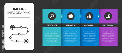 Progress bar featuring 4 arrow-shaped elements, symbolizing the four stages of business strategy and progression. Clean timeline infographic design template. Vector for mobile presentation.