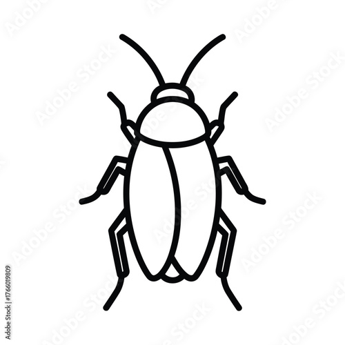 Simple line drawing of a cockroach insect top view isolated on white