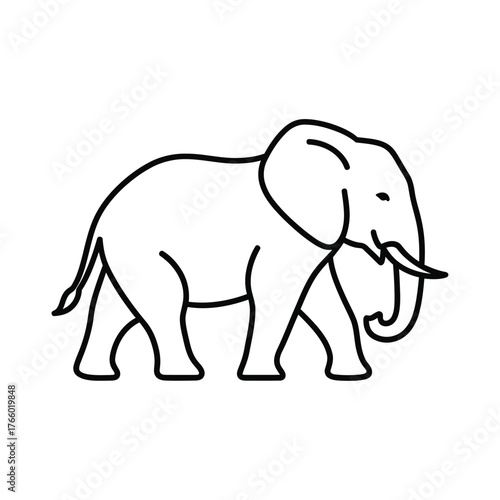 Simple outline drawing of an african elephant walking to the right