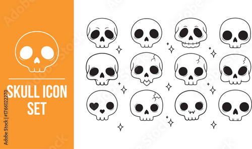 Cute Skull Vector Icon Set.