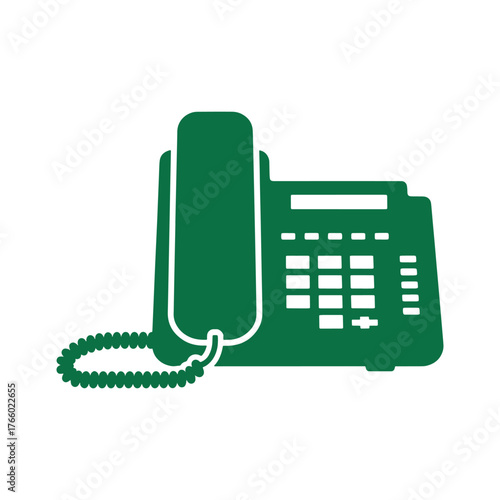 Green landline telephone with coiled cord and keypad icon vector