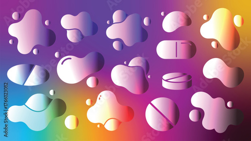 Abstract Medicine Artwork Fluid Shapes Colorful Background Pills and Capsules Pattern