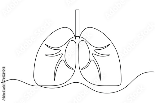 Human lung continuous one line drawing on white background minimalist medical outline vector illustration