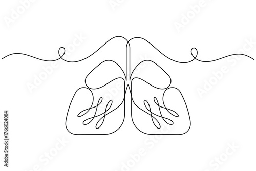 Human lung continuous one line drawing on white background minimalist medical outline vector illustration