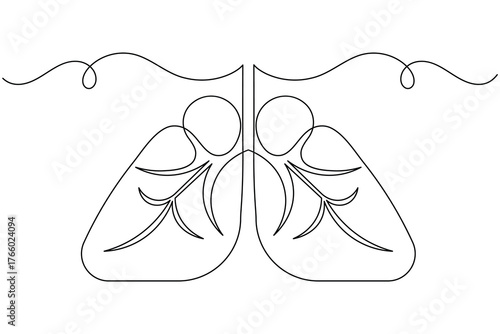 Human lung continuous one line drawing on white background minimalist medical outline vector illustration