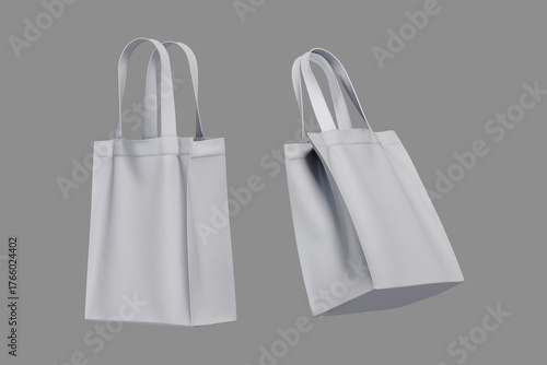Tote bag fabric cloth shopping sack mockup isolated on white background (clipping path). 3d rendering. zero waist and eco friendly concept.
