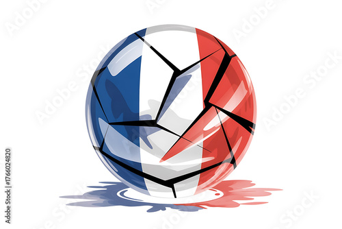 A sphere designed with the colors of a nation, fractured and dynamic, representing sport and national pride.