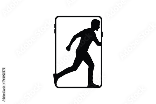 Man Running Out of Smartphone Screen Silhouette Vector