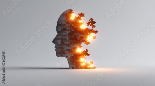 Unraveling the Mind A stunning portrait of human intellect, featuring a puzzle silhouette bursting with light, symbolizing creativity and problem-solving
