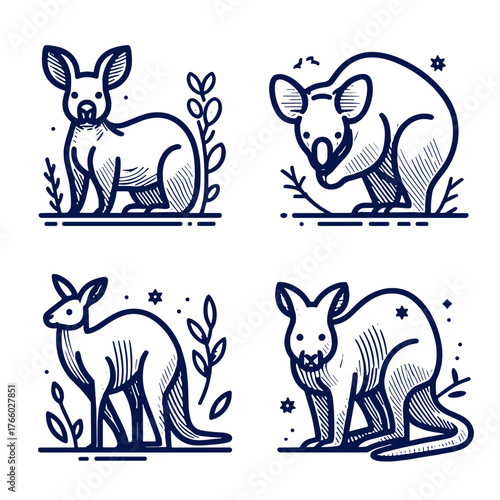 Illustrations of Australian animals including kangaroo and koala  
