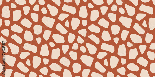 Vector seamless pattern with abstract mesh texture resembling neurone network. Organic tile design with cellular shapes on terracotta background. Modern repeated design for wallpaper, textile