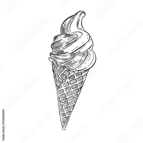 ice cream cone vector line art hand drawn illustration 