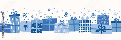 Christmas banner with hand drawn presents with bows. Vector illustration