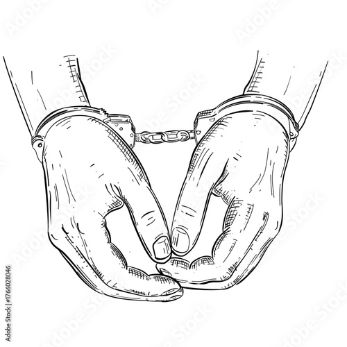 Handcuffed hand vector line art hand drawn illustration 