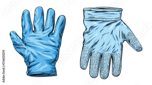 Blue Glove with Hands Print and Text Glove - Professional Medical Equipment Image