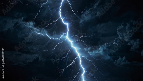 Wallpaper Mural Bright Lightning Bolt in Dark Storm Clouds. Generative AI. Torontodigital.ca