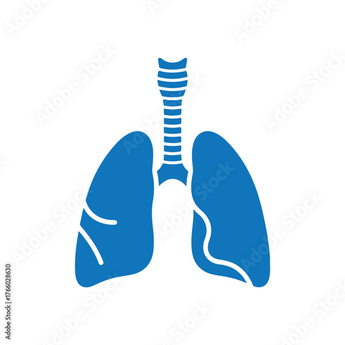 Minimalist Blue Human Lungs Anatomy Icon on White Background