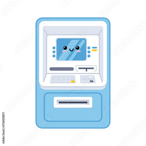Cartoon ATM machine with smiling face and blue color design  