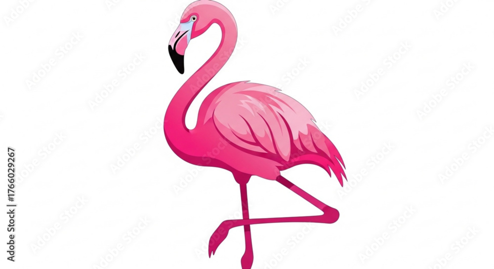 Fototapeta premium Elegant pink flamingo standing gracefully on one leg against a white backdrop