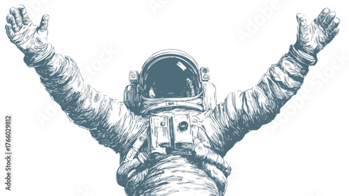 Astronaut in Victory Pose Vector Illustration