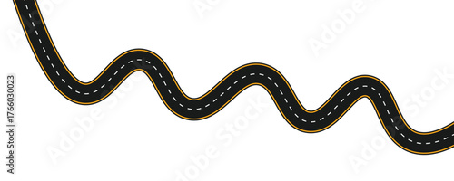 Long winding and curved road, winding and curved road from a top view isolated from the background, illustration. Vector eps10	
