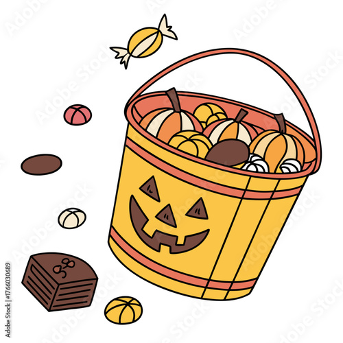 Halloween bucket full of candies illustration