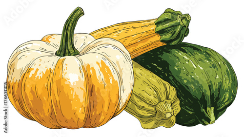 Fresh Pumpkin and Zucchini Vegetables Vector Illustration
