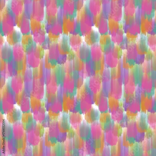 Seamless abstract textured pattern. Purple, green, orange, lime lines on white. Digital brush strokes. Design for textile fabrics, wrapping paper, background, wallpaper, cover. Illustration.