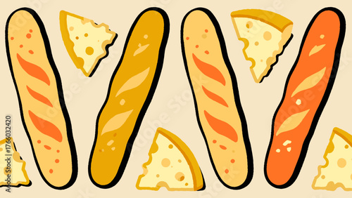 Colorful breadsticks and cheese slices arranged in a fun pattern
