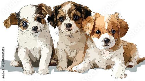 Adorable Vector Clipart of Cute Puppies with Outline, Isolated on White Background