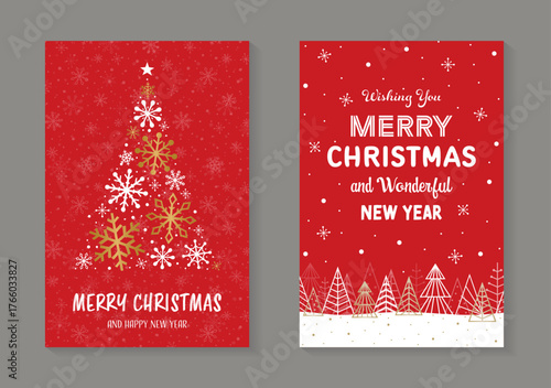 Collection of Christmas cards. Abstract tree and snowflakes. Vector illustration