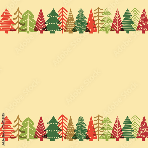 Background with colourful Christmas trees. Vector illustration