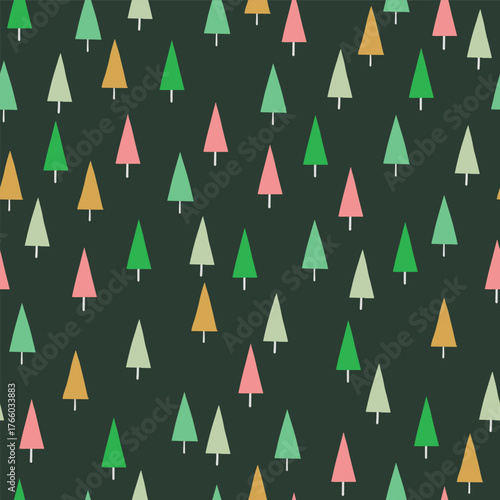 Cute Christmas pattern with colourful trees. Minimalist wallpaper concept. Vector illustration
