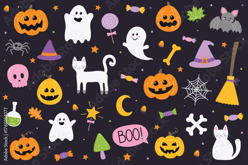 Cute Halloween icon collection. Vector illustration