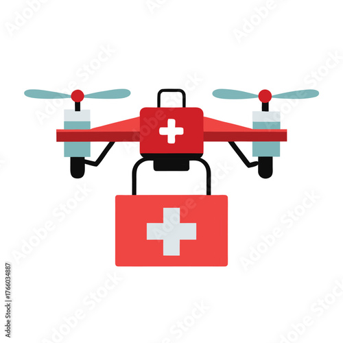 Emergency Delivery Drone Carrying First Aid Box Vector Icon for Medical and Healthcare Logistics