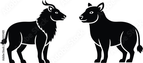 Eld's Deer Kouprey Silhouette Vector Illustration Set Graceful Animal Wildlife Species Conservation Symbol Black White Design Elements Graphics Collection