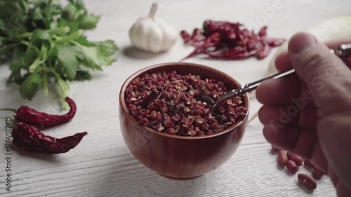 Sichuan pepper in a cup on the table