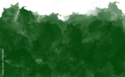 Abstract dark green watercolor texture background, artistic brush strokes isolated on transparent background