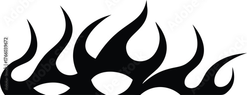 Abstract tribal flame design in black silhouette on a white background representing fire and energy