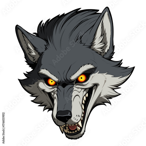 Wolf Head Red Eyes Grin Anime Cartoon