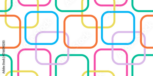 Colorful woven squares background. Playful geometric abstract design. Outline shapes seamless pattern. Whimsical grid vector texture. Cute child wallpaper, textile print, package template