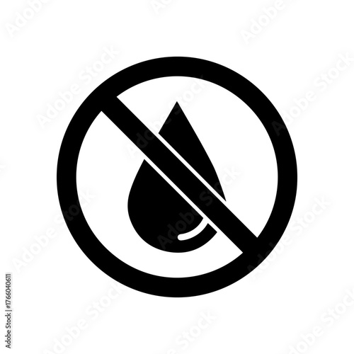 Vector art of prohibition sign with a water drop inside, indicating no liquids or water allowed