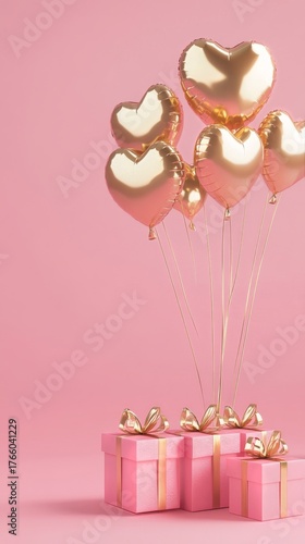 Heart-shaped Balloons and Gift Boxes Create a Festive Scene for a Celebration