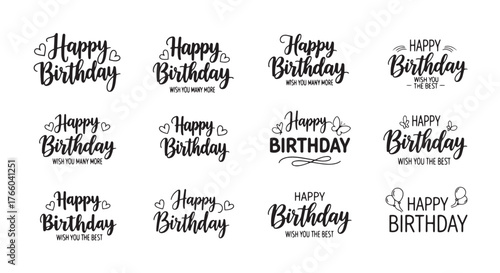Vector art of collection of happy birthday lettering designs for greeting cards and invitations